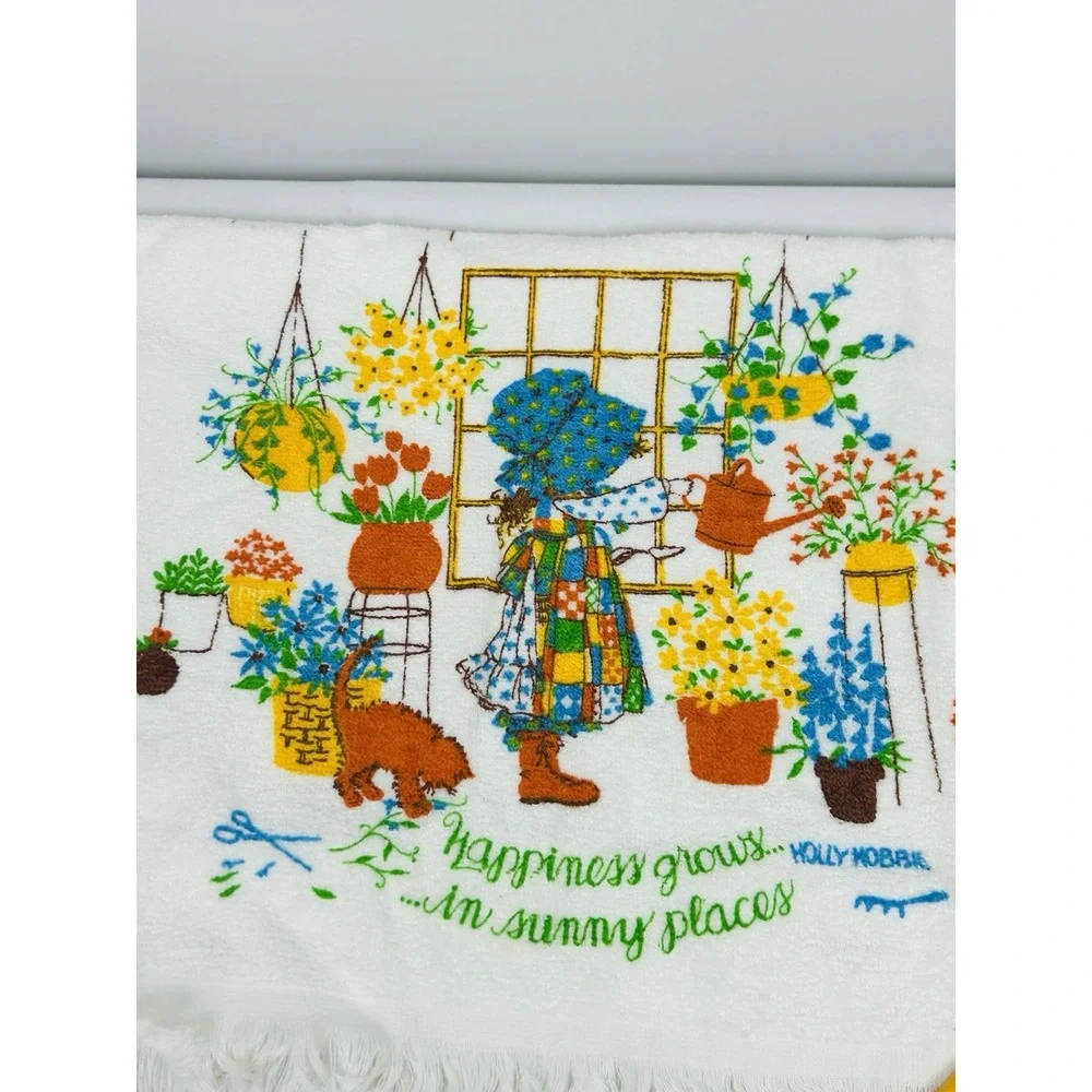 Vintage Holly Hobbie Cannon Dish Towel Wash Cloth Hot Pad Set 4pc Yellow Orange